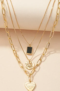 Metal Layered Heart Pendant Necklace
