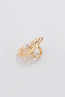 Metal Pearl Exaggerated Ring
