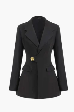 Metallic Button Asymmetrical Blazer