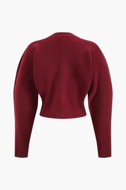 Metallic Button V-Neck Sweater Long-Sleeve Top