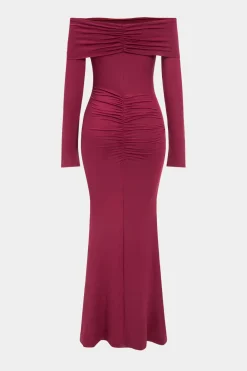 Metallic Detail Off Shoulder Long Sleeve Maxi Dress