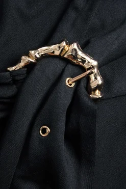 Metallic Detail Tie-Up Long Sleeve Maxi Dress