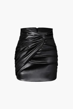 Metallic Faux Leather Knotted Mini Skirt