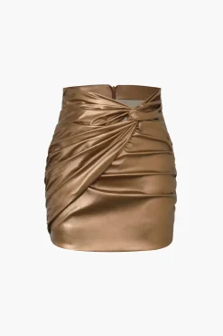 Metallic Faux Leather Knotted Mini Skirt
