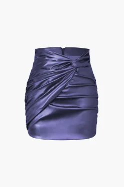 Metallic Faux Leather Knotted Mini Skirt