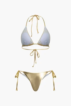 Metallic Halter Side Tie Bikini Set