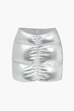 Metallic Ruched Puffer Mini Skirt