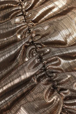 Metallic Ruched Slit Midi Dress