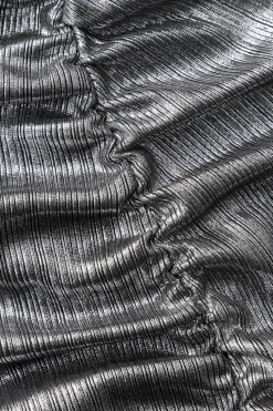 Metallic Ruched Slit Midi Dress