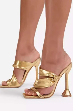 Metallic Ruched Square-toe High Heels Sandals