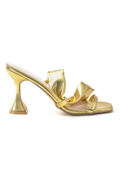 Metallic Ruched Square-toe High Heels Sandals