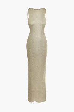 Metallic Sleeveless Backless Slit Knit Maxi Dress