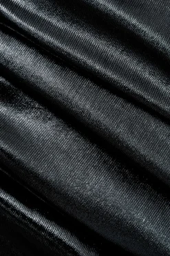 Metallic V-neck Ruched Slit Wrap Maxi Dress