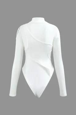Mock Neck Asymmetric Paneled Cut Out Bodysuit
