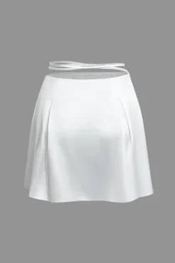 Mock Neck Button Up Bell Sleeve Crop Shirt And Mini Skirt Set
