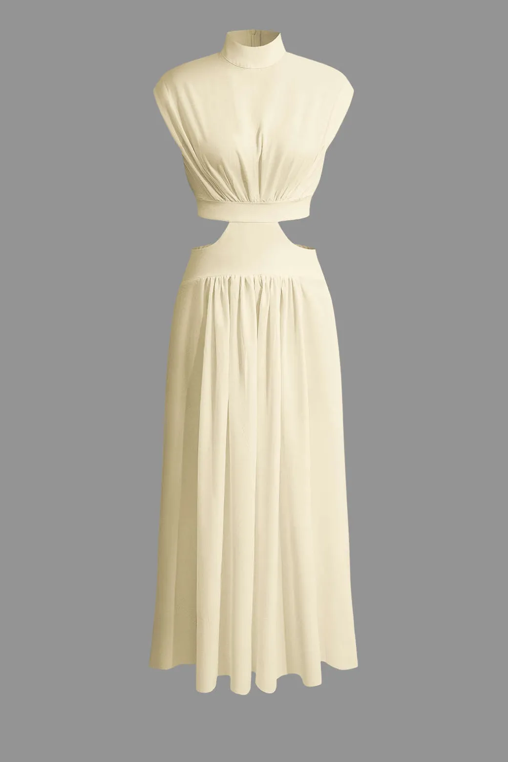 Mock Neck Cut Out Pleated Maxi Dress