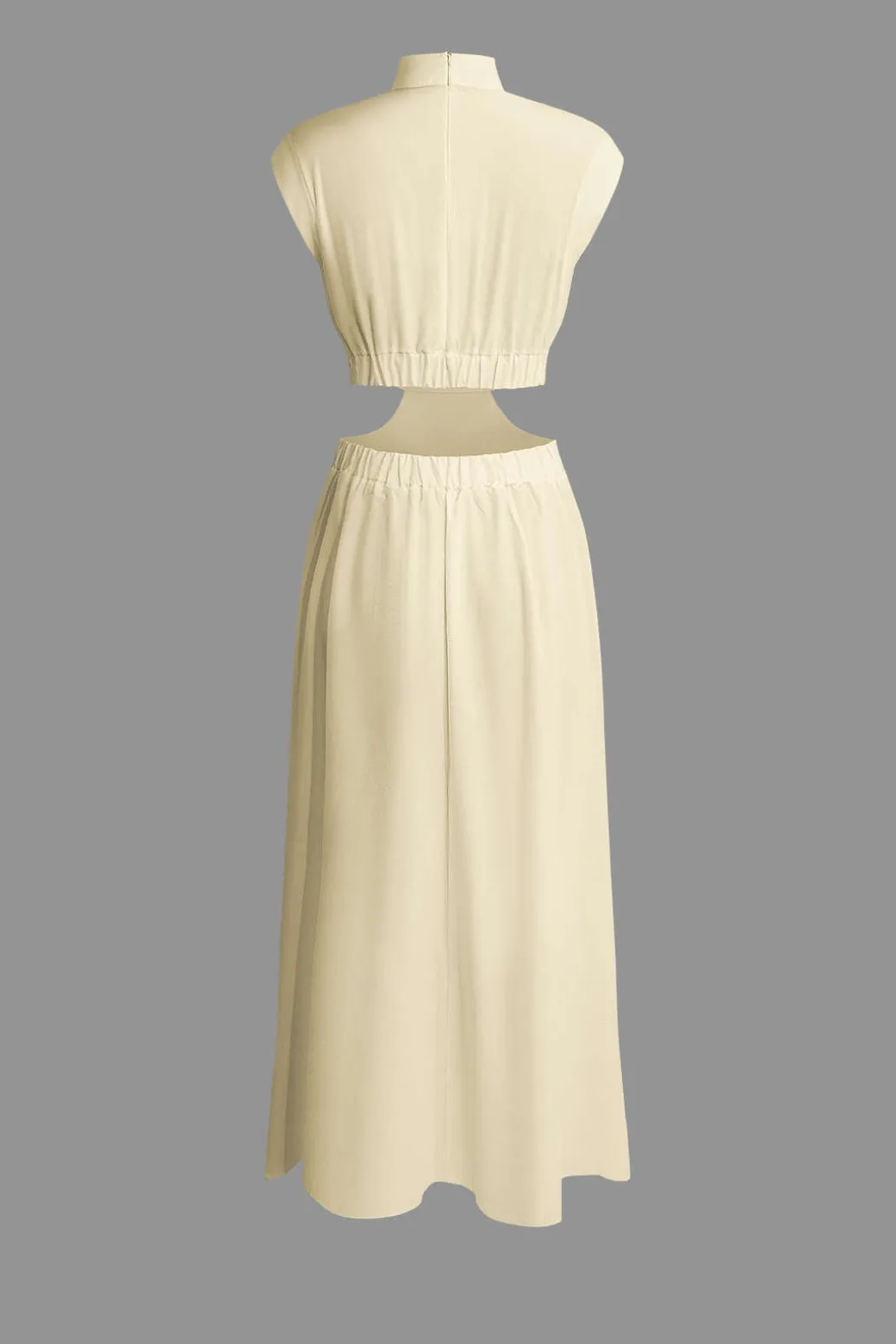 Mock Neck Cut Out Pleated Maxi Dress