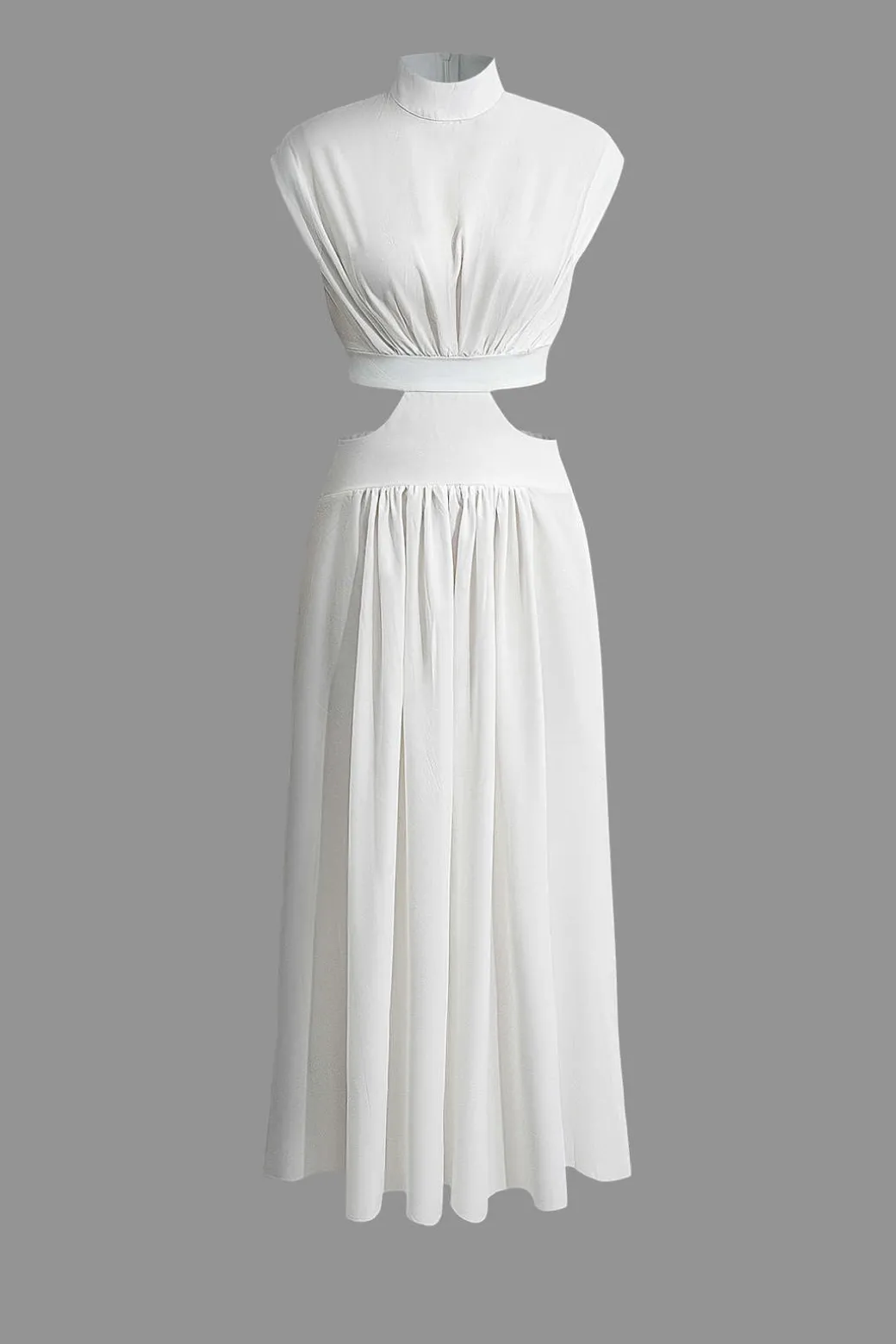 Mock Neck Cut Out Pleated Maxi Dress