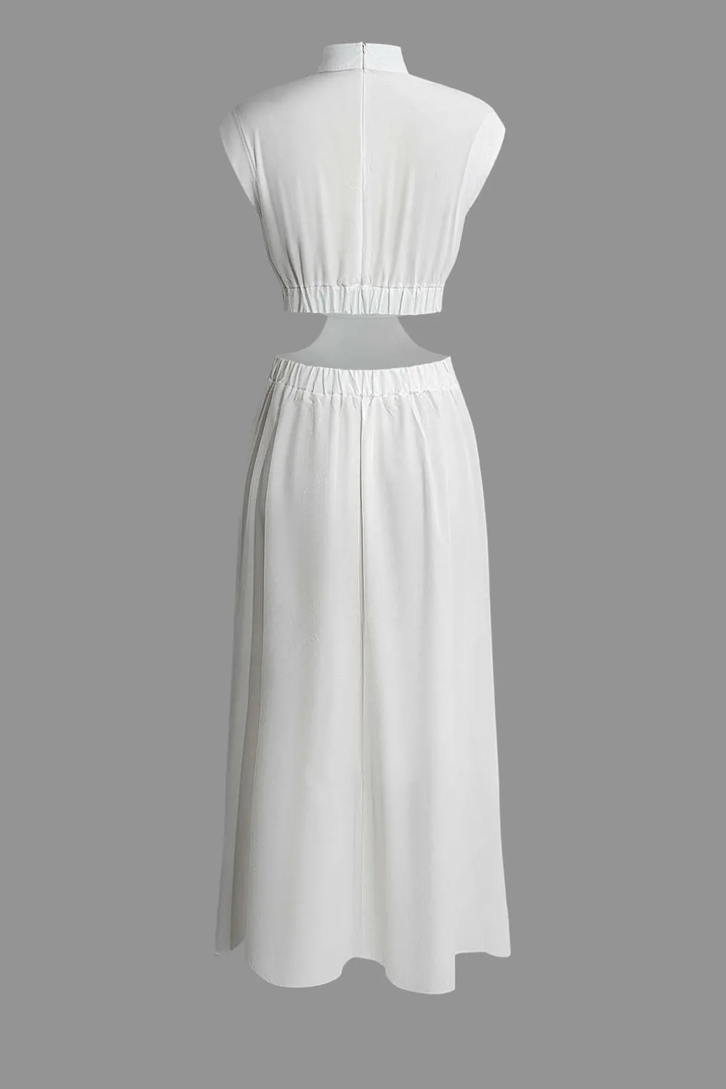 Mock Neck Cut Out Pleated Maxi Dress
