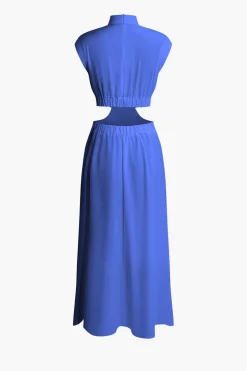 Mock Neck Cut Out Pleated Maxi Dress