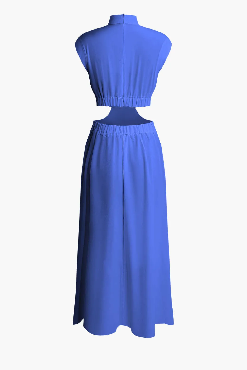 Mock Neck Cut Out Pleated Maxi Dress