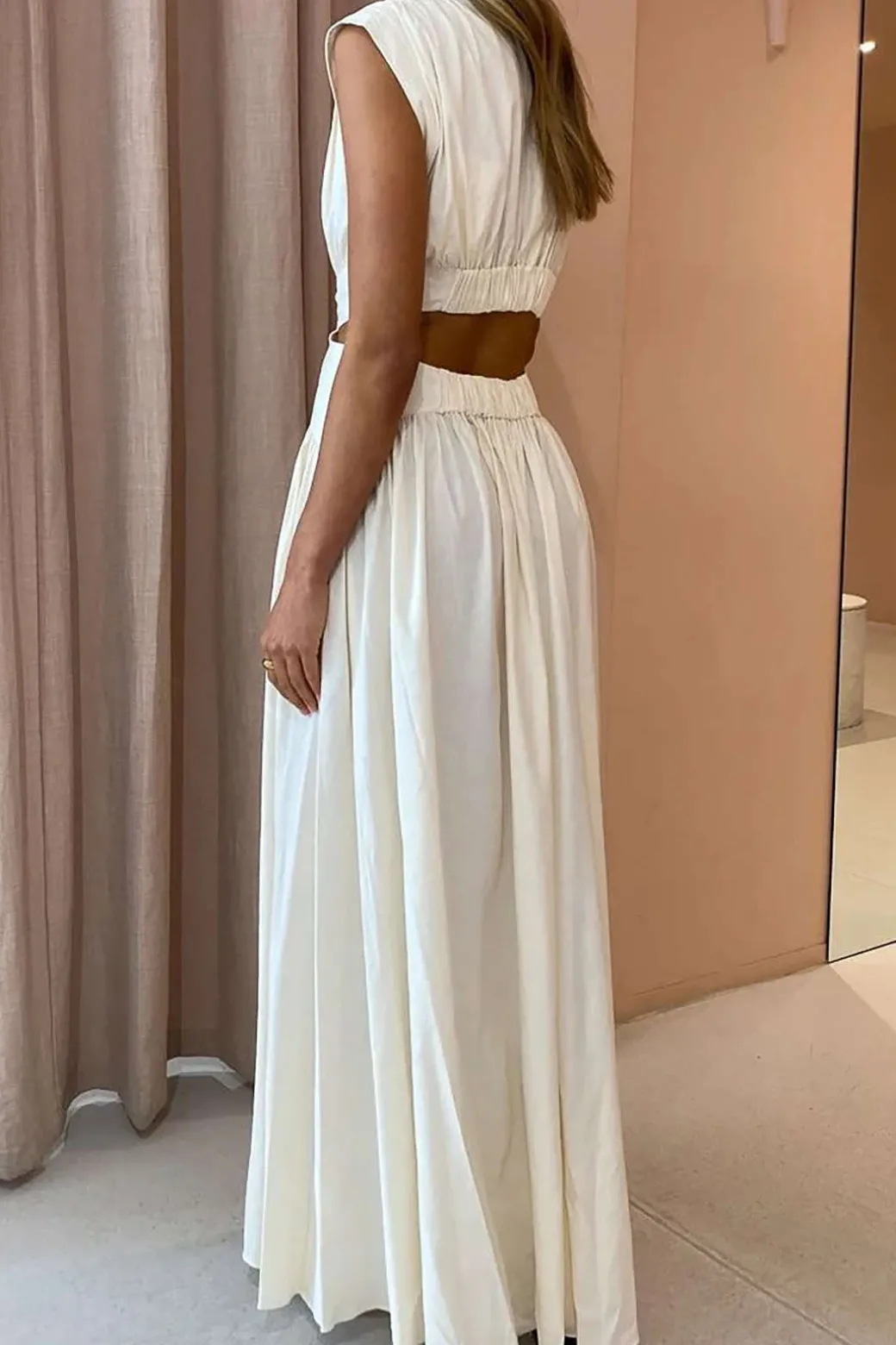 Mock Neck Cut Out Pleated Maxi Dress