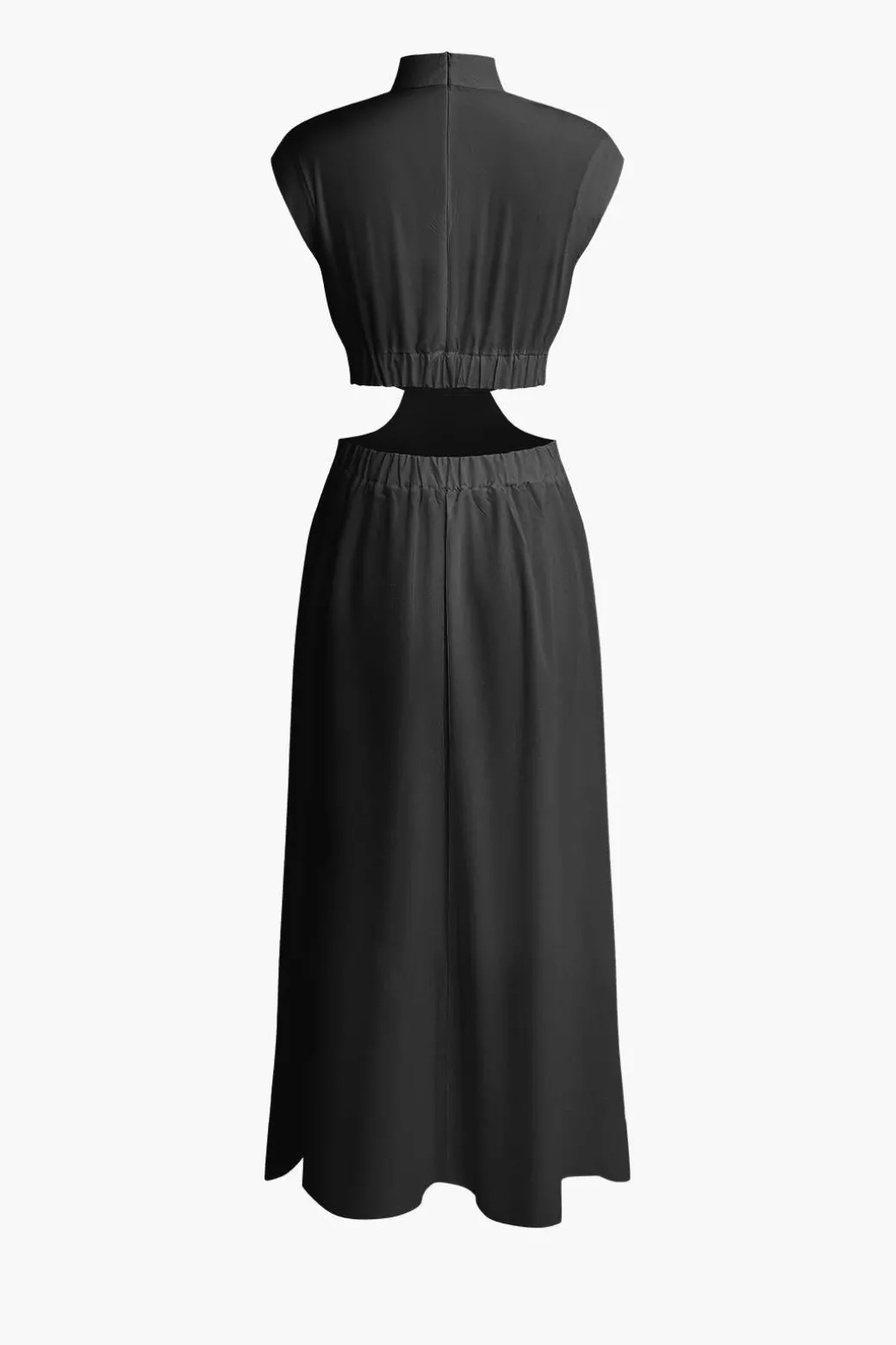 Mock Neck Cut Out Pleated Maxi Dress