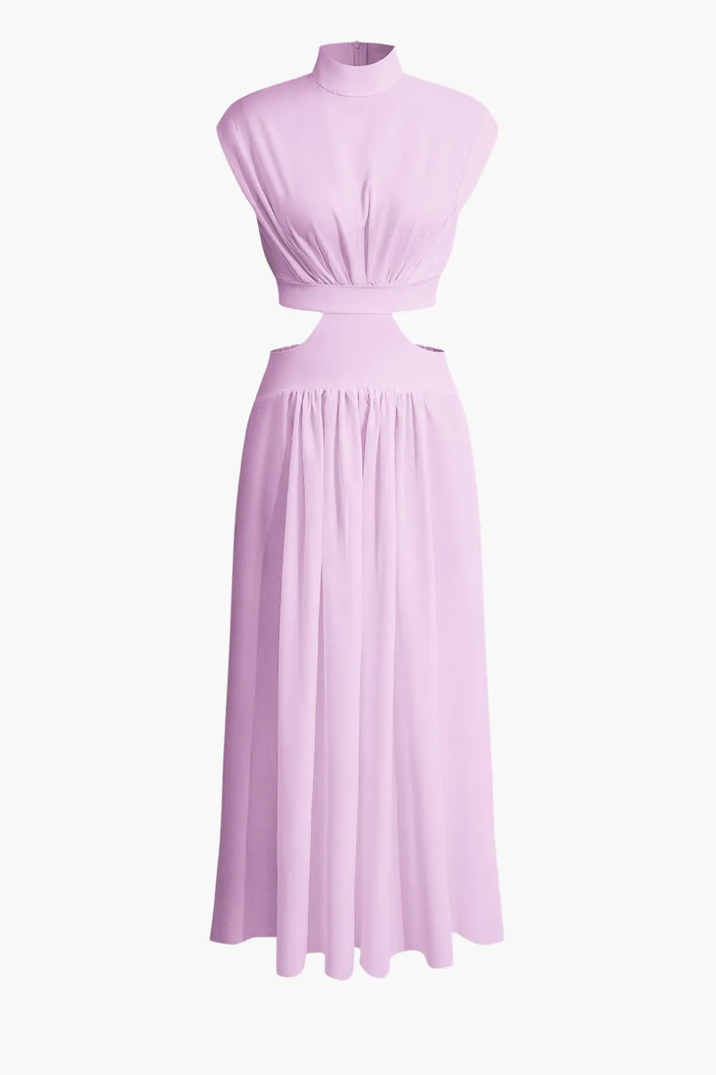 Mock Neck Cut Out Pleated Maxi Dress