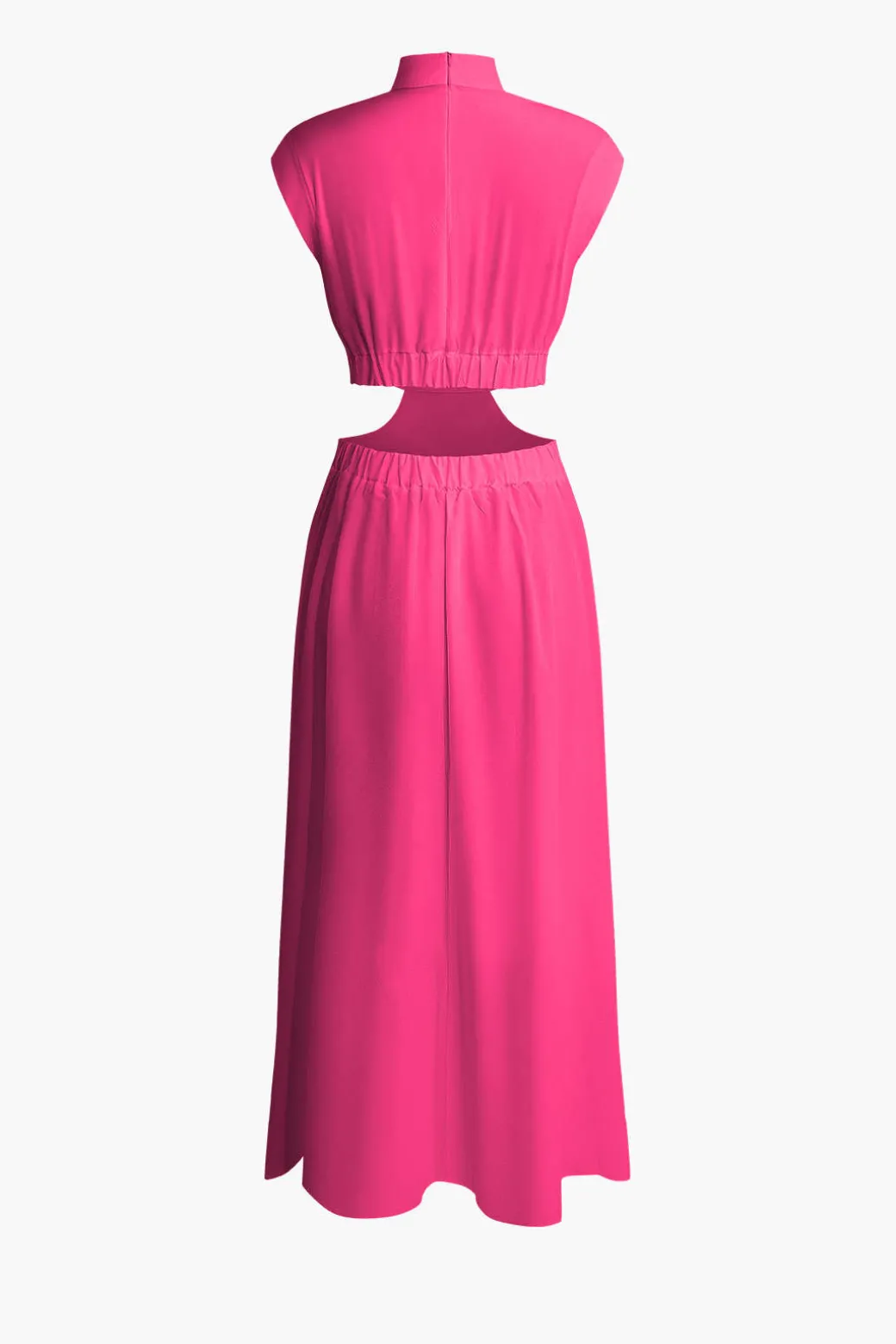 Mock Neck Cut Out Pleated Maxi Dress