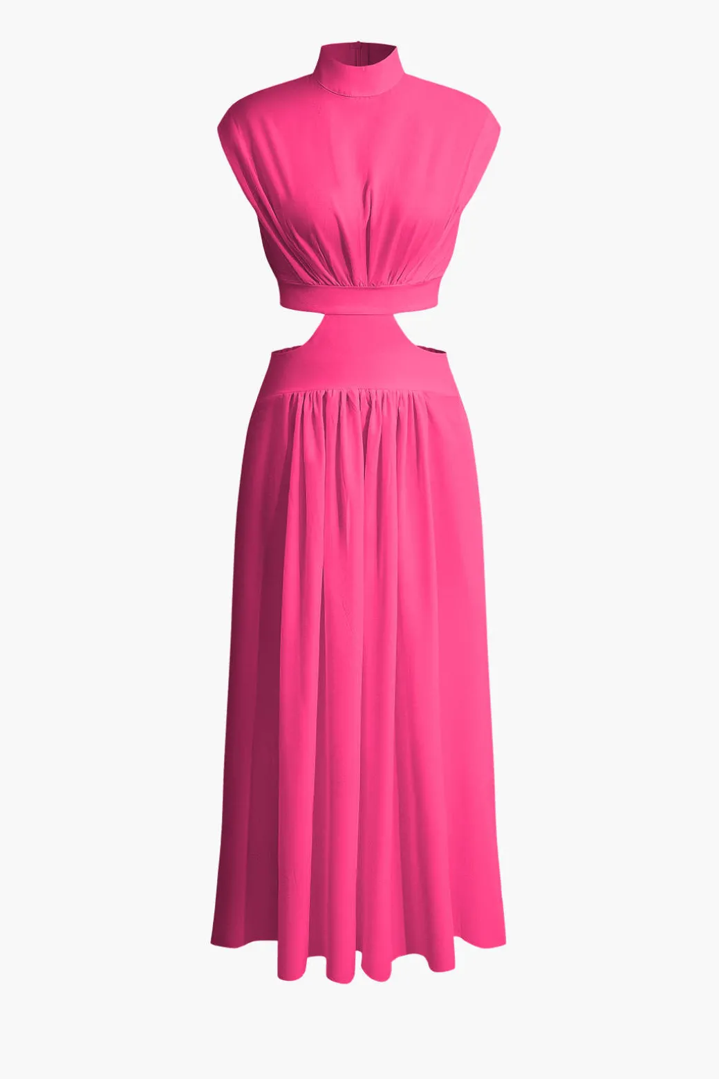 Mock Neck Cut Out Pleated Maxi Dress