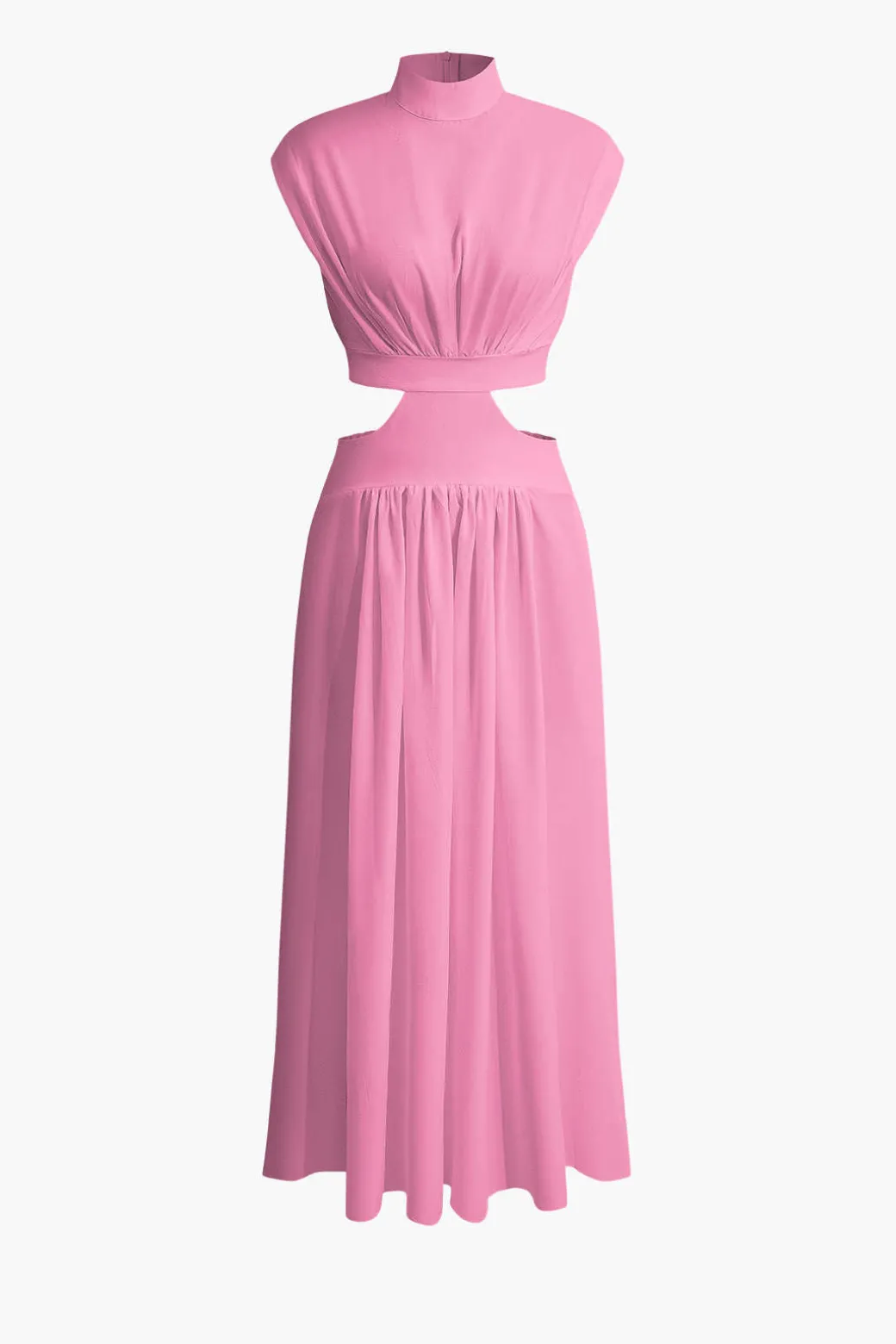 Mock Neck Cut Out Pleated Maxi Dress