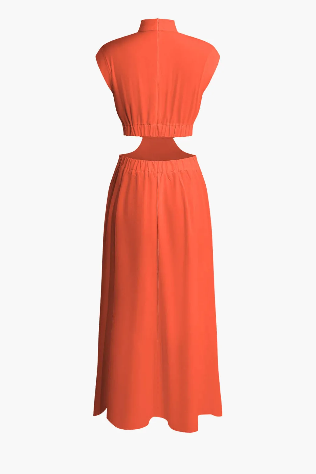 Mock Neck Cut Out Pleated Maxi Dress