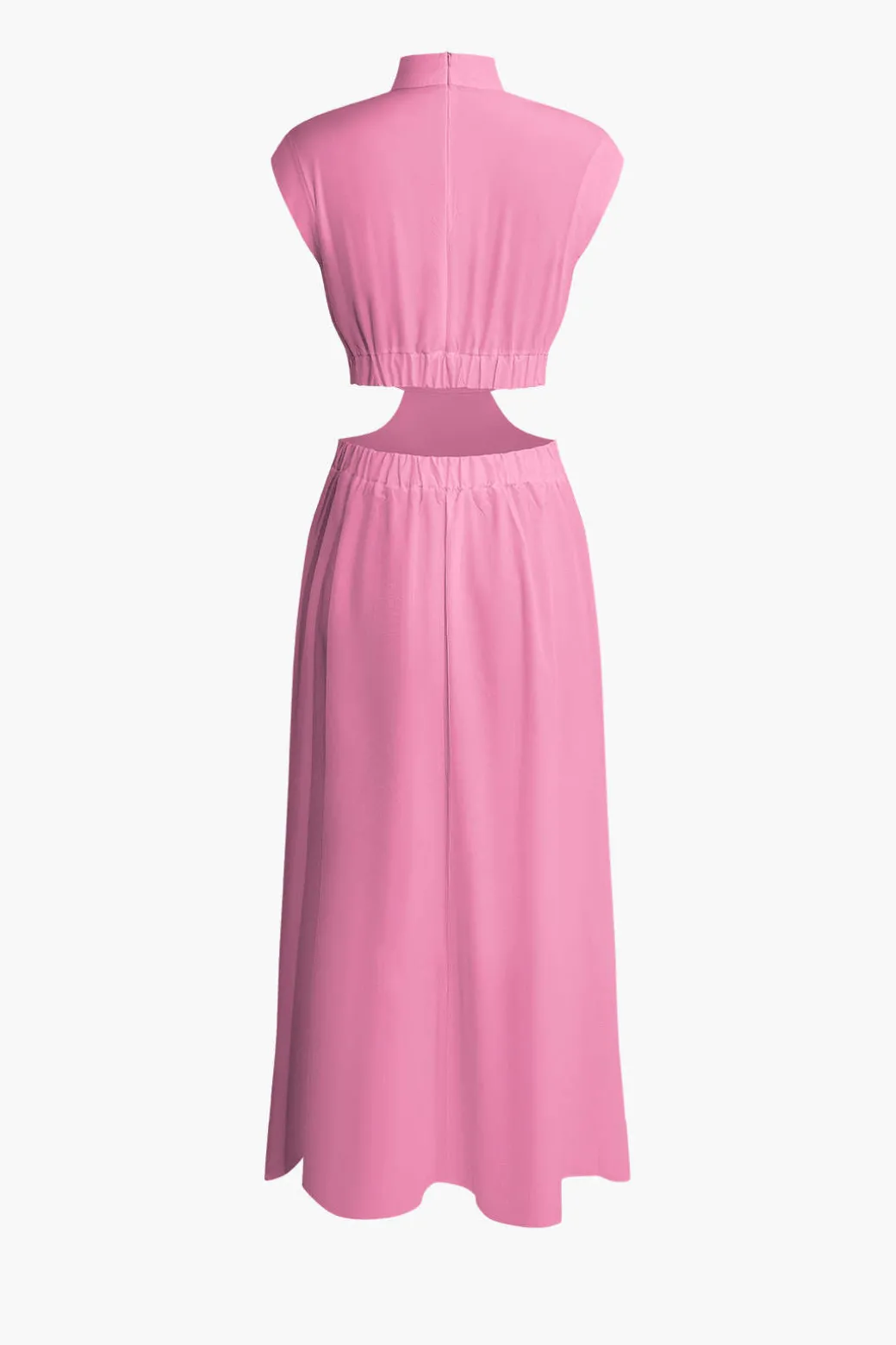 Mock Neck Cut Out Pleated Maxi Dress