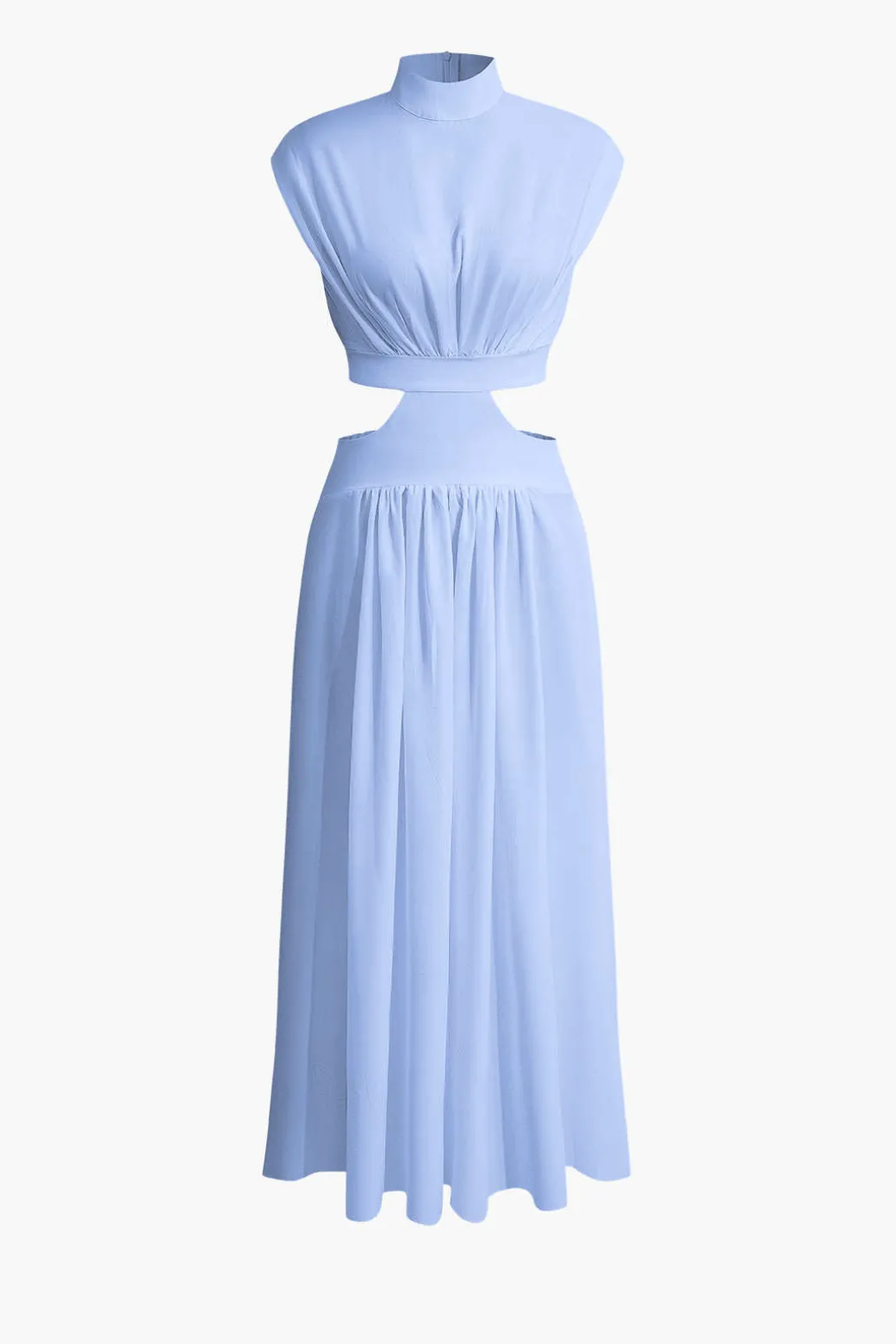 Mock Neck Cut Out Pleated Maxi Dress