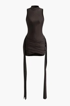 Mock Neck Ruched Mini Dress