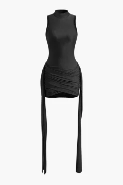 Mock Neck Ruched Mini Dress