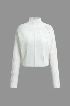 Mock Neck Textured Batwing Sleeve Sweater