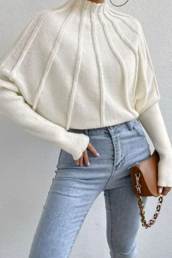 Mock Neck Textured Batwing Sleeve Sweater