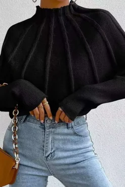 Mock Neck Textured Batwing Sleeve Sweater