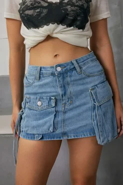 Multi Pocket Denim Mini Cargo Skirt