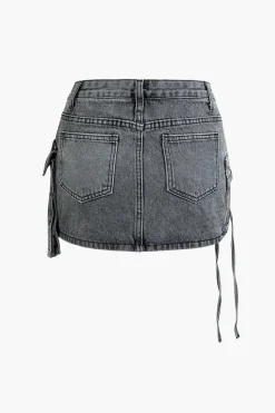 Multi Pocket Denim Mini Cargo Skirt
