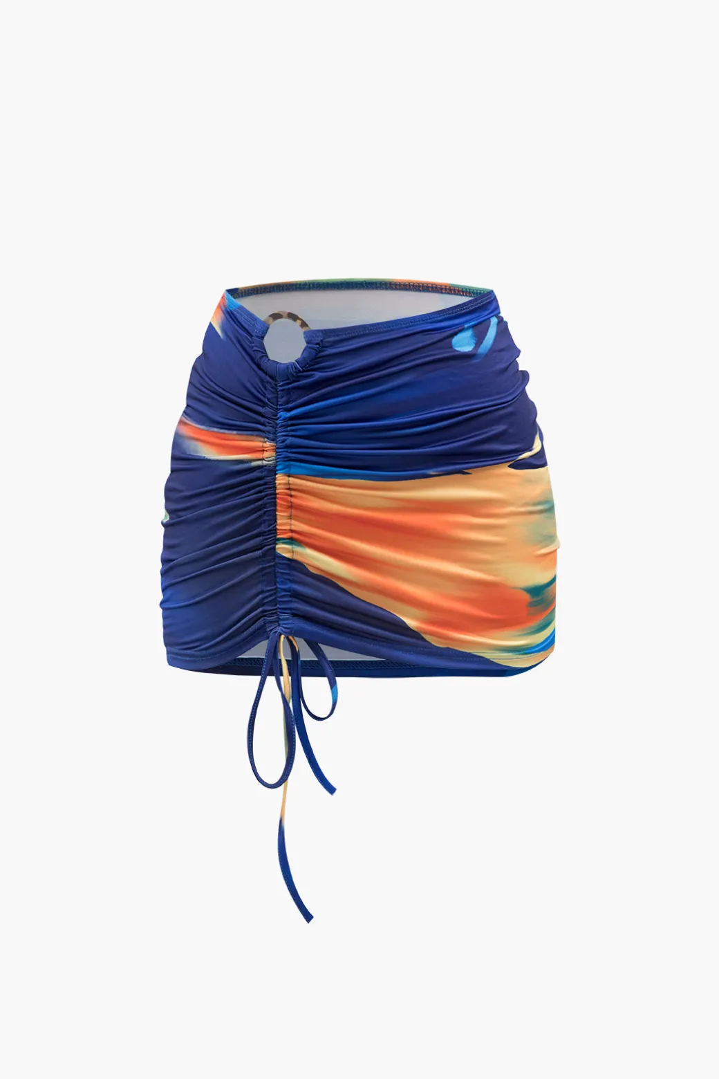 Multi Print One Shoulder Crop Top And Ruched Drawstring Mini Skirt Set