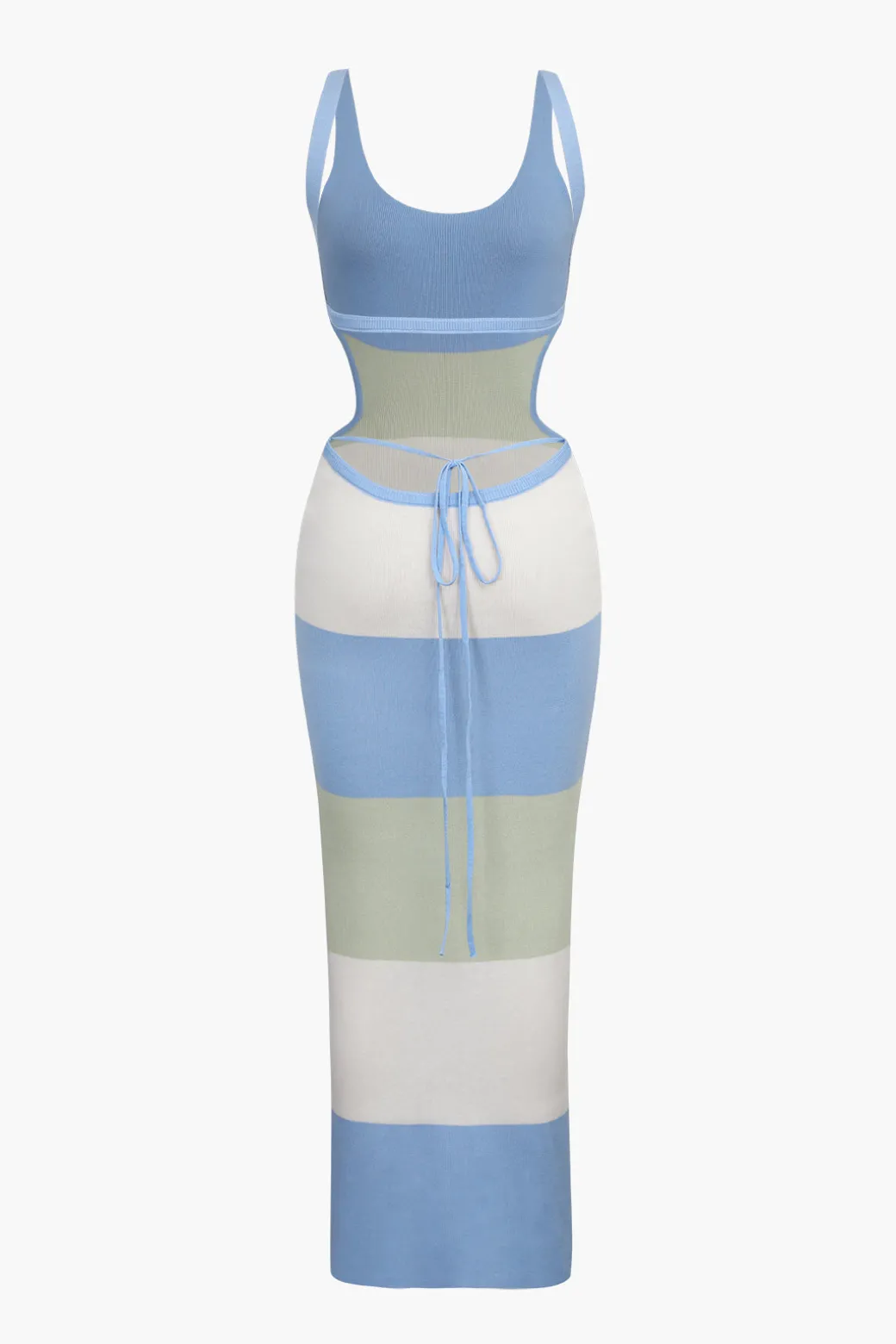 Multicolored Stripe Knitted Backless Maxi Dress