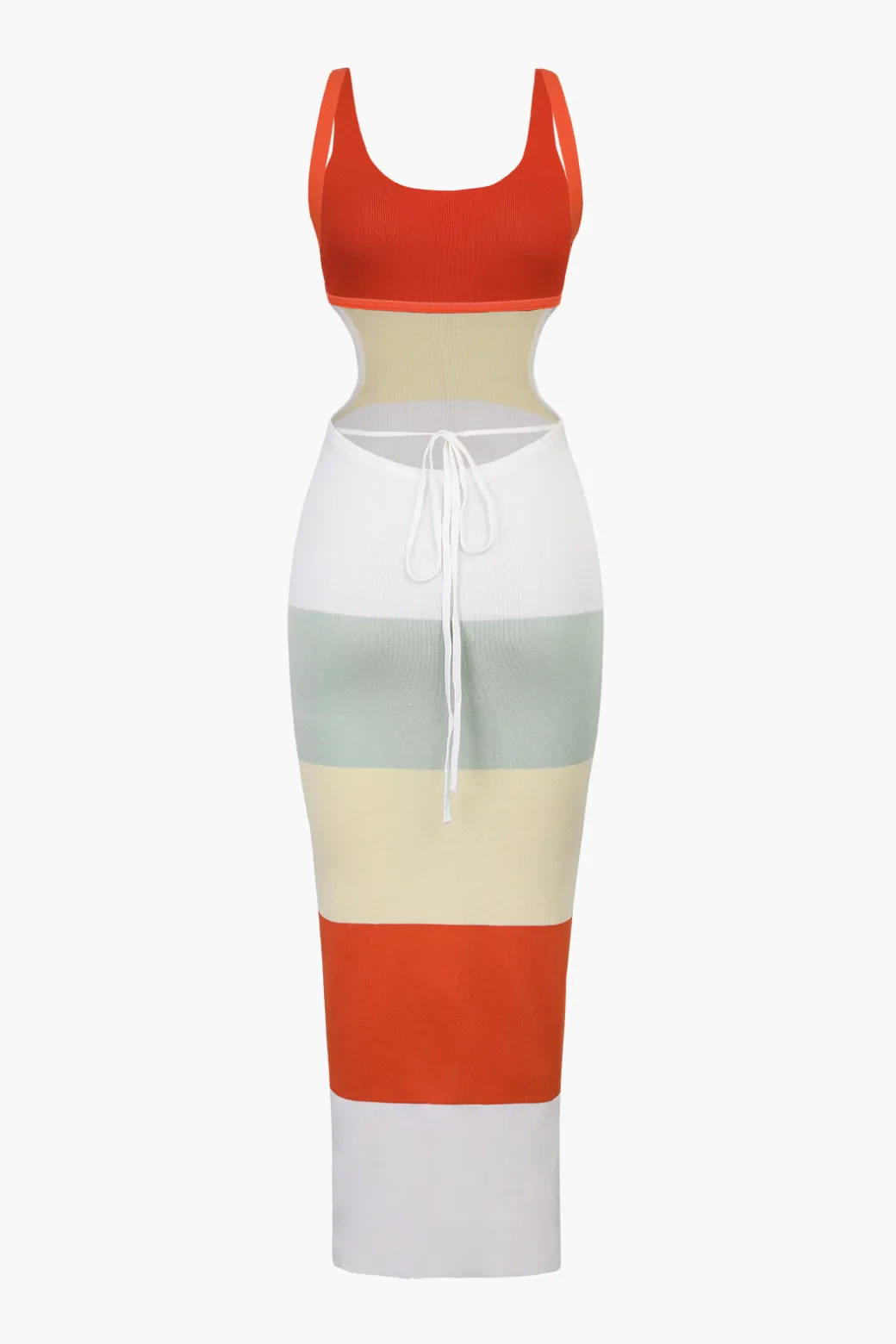 Multicolored Stripe Knitted Backless Maxi Dress