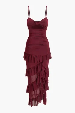 Multilayer Ruffle Slip Maxi Dress