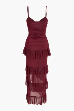 Multilayer Ruffle Slip Maxi Dress