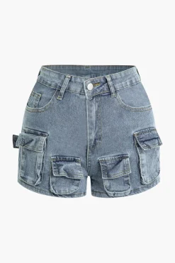 Multi-Pocket Denim Cargo Shorts