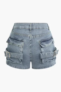 Multi-Pocket Denim Cargo Shorts