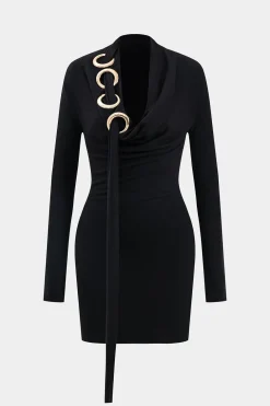 Neck Ring Long Sleeve Mini Dress