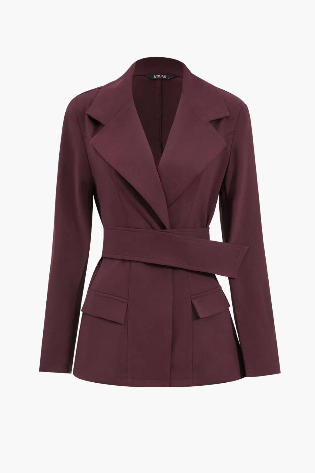 Notched Lapel Belted Blazer And Trousers Set